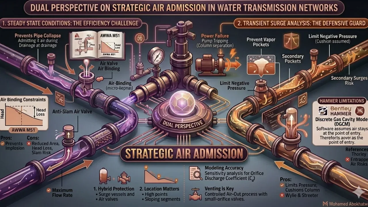 Strategic Air Admission in Water Transmission Networks