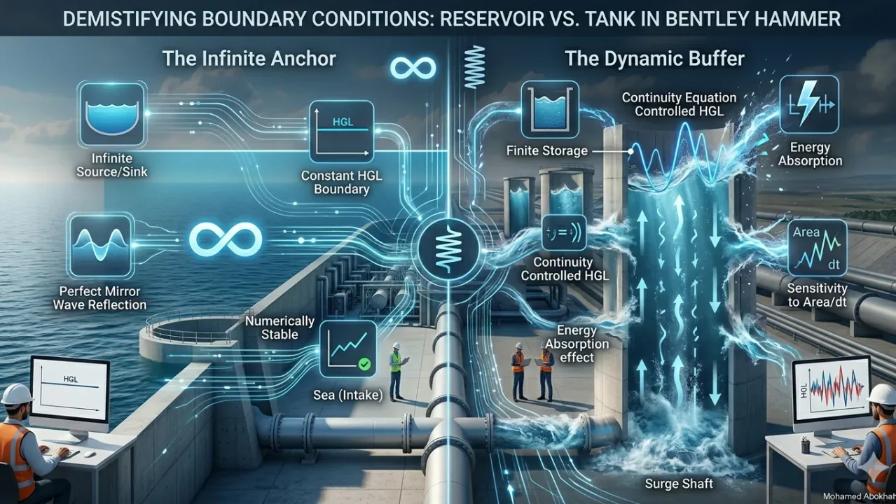Reservoir vs Tank Boundary Conditions in Bentley HAMMER