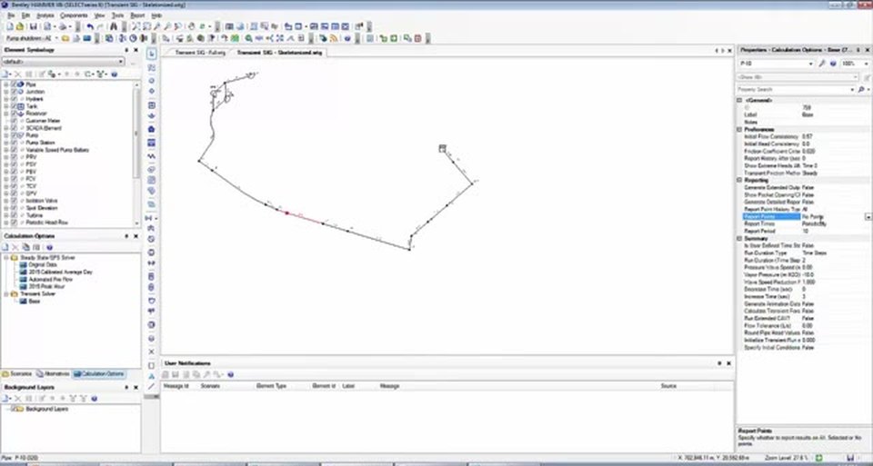 Skeletonized hydraulically equivalent model showing the pump-to-tank transmission line