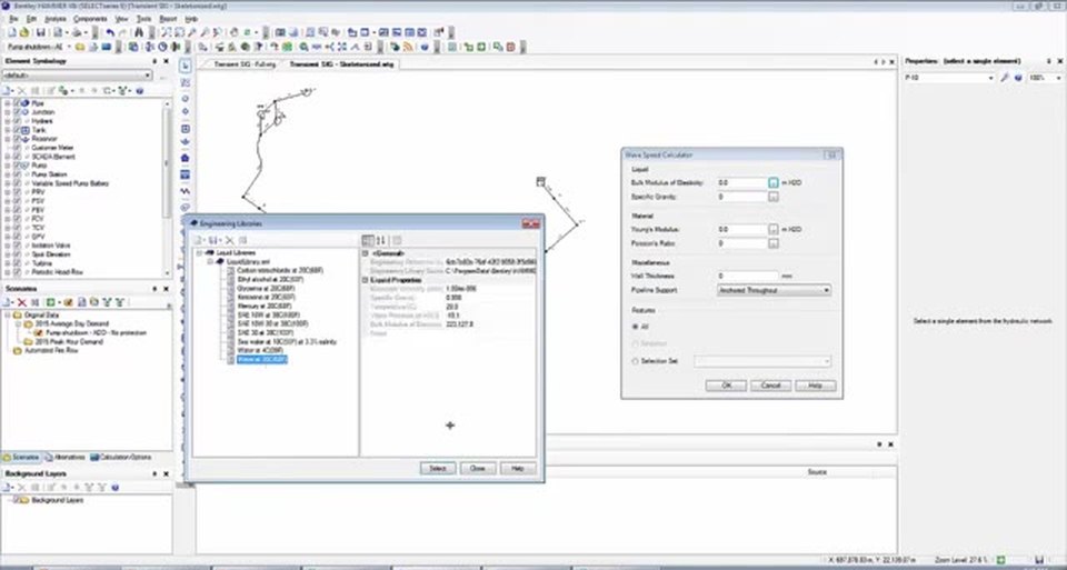 Wave Speed Calculator and engineering material library in HAMMER for ductile iron pipe