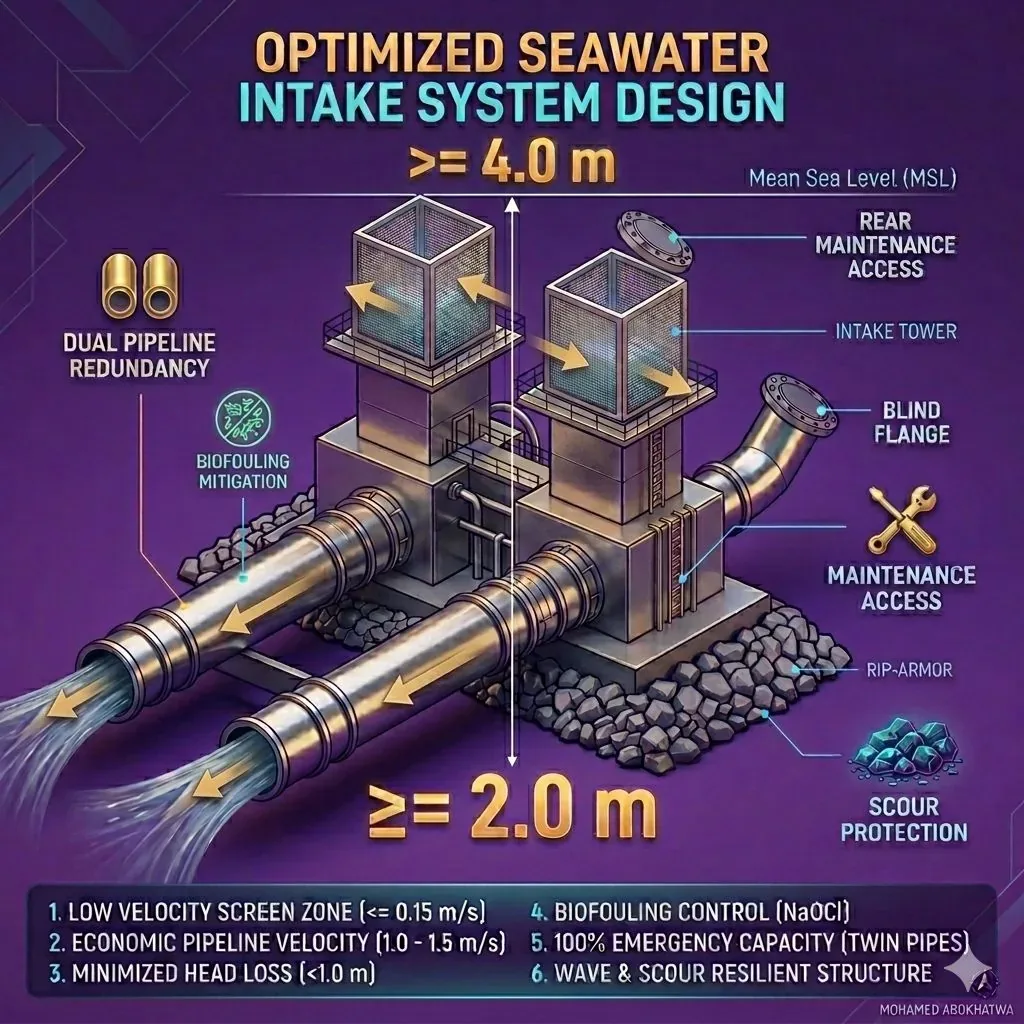 Offshore seawater intake design for SWRO desalination