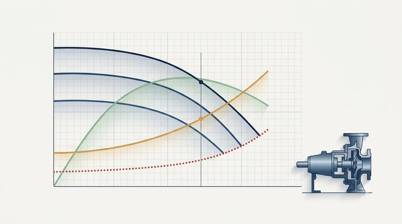 Reading manufacturer pump curves properly — H-Q, efficiency, power and NPSHr families